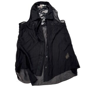 L8teR Sheer Black Chiffon Lace Back Blouse Women's Large Y2K Sleeveless Top